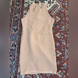 Rebecca Minkoff Tan Ribbed Midi Sheath Dress w/Full Length Exposed Back Zip Sz L